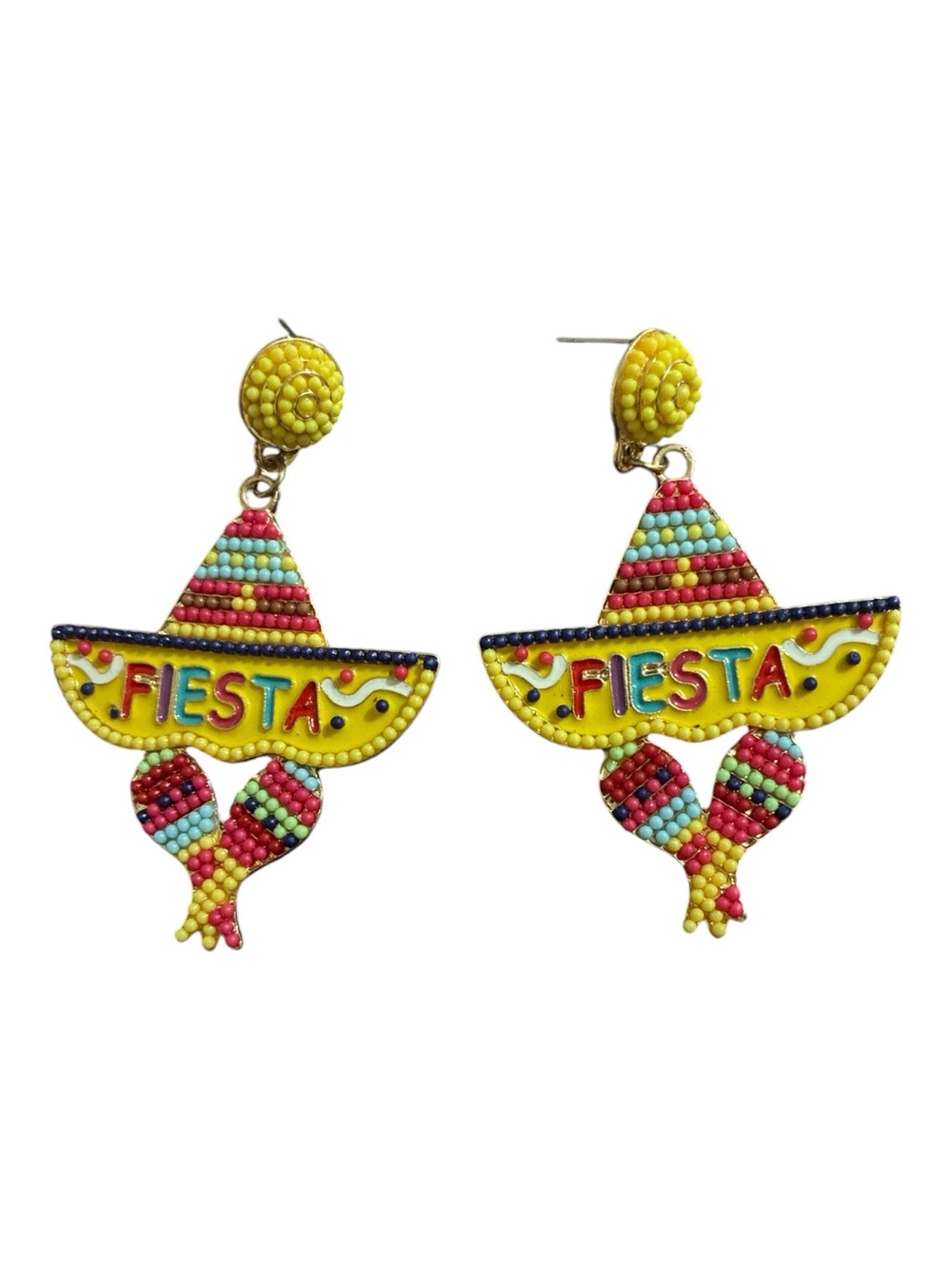 Source Unknown Yellow Fiesta Sombrero Beaded Earrings